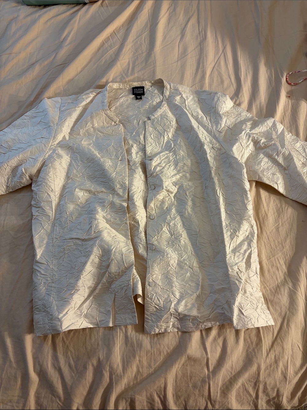 Eileen Fisher Cream Crinkled Button-Front Jacket
